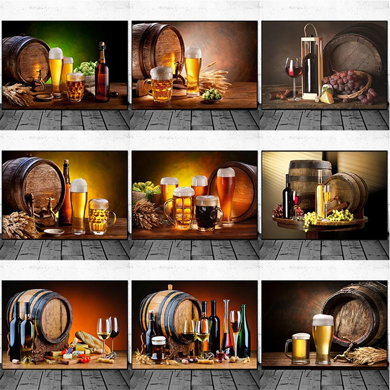 Wine Beer Red - Lukisan Kanvas Botol Bir Anggur Anggur